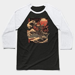 Cat Riding Shark Marine Adventure Baseball T-Shirt